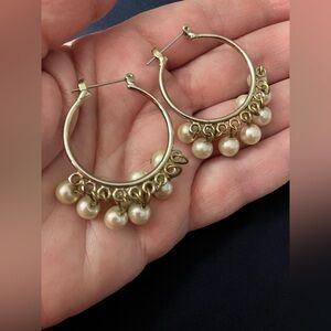 Fun Costume Pearl Hoop Earrings